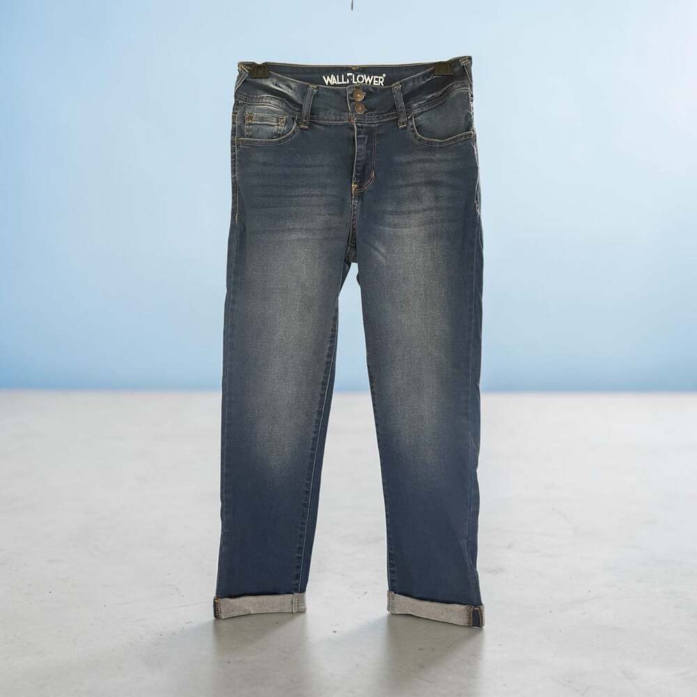Wallflower The Ultra Fit Juniors Rolled Hem Dark Wash Stretch Denim Jeans Size 9